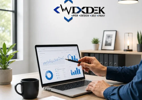 Wixdek seo agency london specialist analysing website traffic and campaign results on a laptop